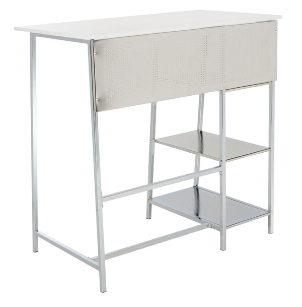 Safavieh Hayden 3-Shelf Standing Desk - Modern White Mdf & Chrome Frame For Stylish Home Office Organization DSK2210A