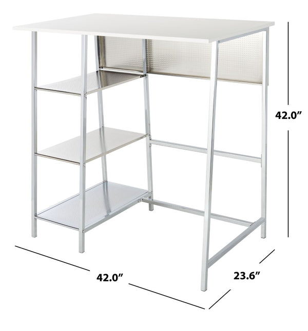Safavieh Hayden 3-Shelf Standing Desk - Modern White Mdf & Chrome Frame For Stylish Home Office Organization DSK2210A