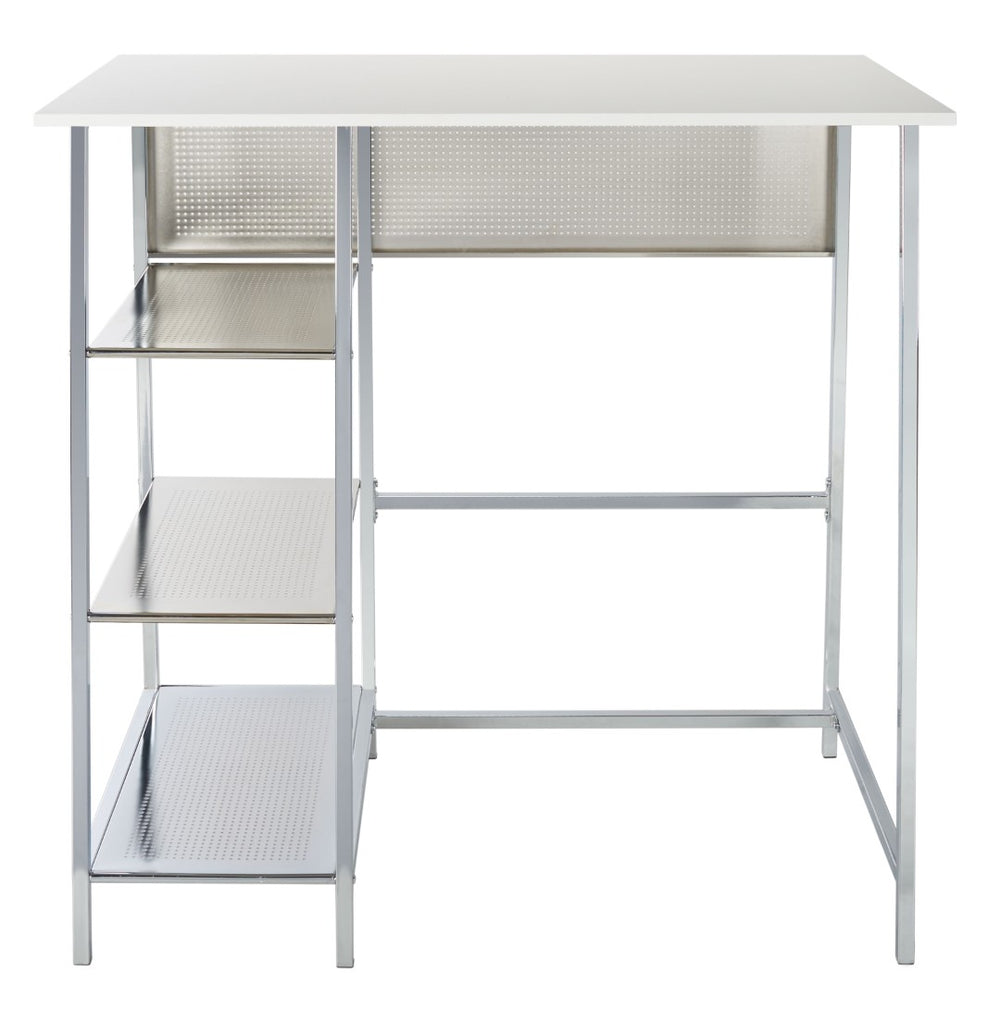 Safavieh Hayden 3-Shelf Standing Desk - Modern White Mdf & Chrome Frame For Stylish Home Office Organization DSK2210A