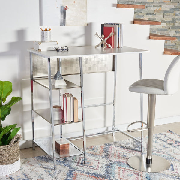 Safavieh Hayden 3-Shelf Standing Desk - Modern White Mdf & Chrome Frame For Stylish Home Office Organization DSK2210A