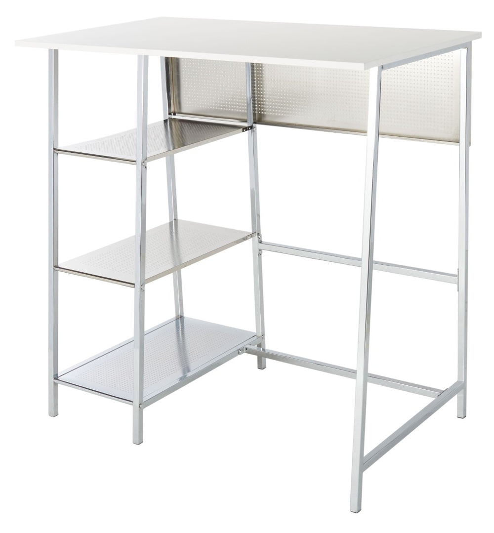 Safavieh Hayden 3-Shelf Standing Desk - Modern White Mdf & Chrome Frame For Stylish Home Office Organization DSK2210A