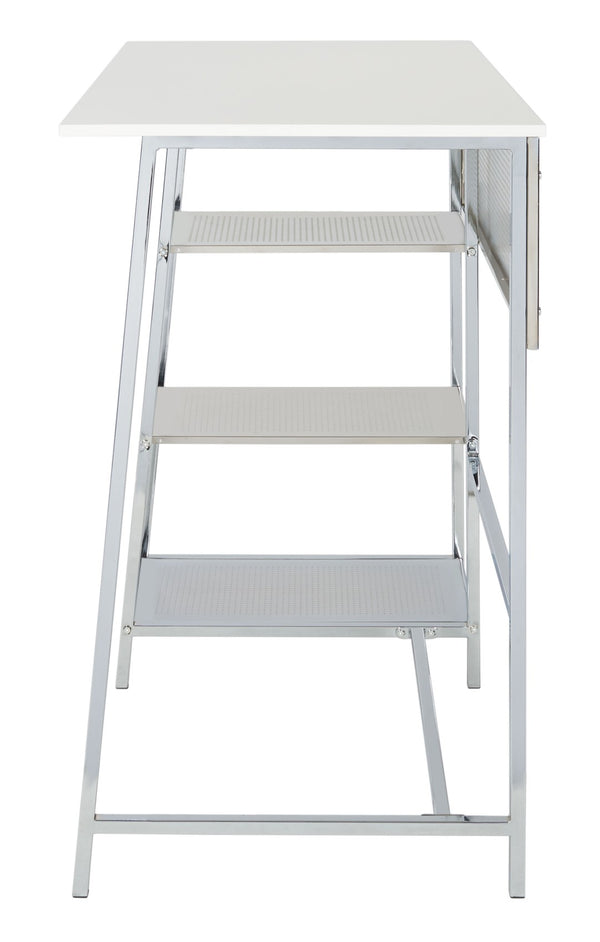 Safavieh Hayden 3-Shelf Standing Desk - Modern White Mdf & Chrome Frame For Stylish Home Office Organization DSK2210A