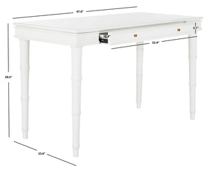 Safavieh Noely Modern Coastal Single Drawer Writing Desk With Bamboo-Inspired Frame For Stylish Workspaces White/Gold Handle DSK3500A