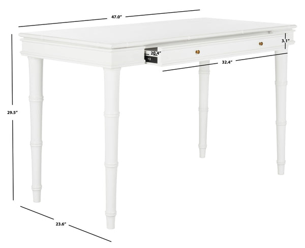Safavieh Noely Modern Coastal Single Drawer Writing Desk With Bamboo-Inspired Frame For Stylish Workspaces White/Gold Handle DSK3500A