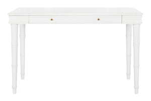 Safavieh Noely Modern Coastal Single Drawer Writing Desk With Bamboo-Inspired Frame For Stylish Workspaces White/Gold Handle DSK3500A