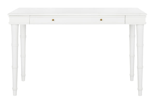 Safavieh Noely Modern Coastal Single Drawer Writing Desk With Bamboo-Inspired Frame For Stylish Workspaces White/Gold Handle DSK3500A