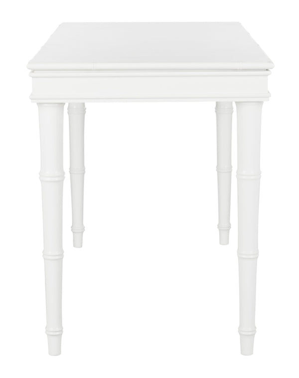Safavieh Noely Modern Coastal Single Drawer Writing Desk With Bamboo-Inspired Frame For Stylish Workspaces White/Gold Handle DSK3500A