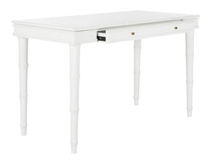 Safavieh Noely Modern Coastal Single Drawer Writing Desk With Bamboo-Inspired Frame For Stylish Workspaces White/Gold Handle DSK3500A