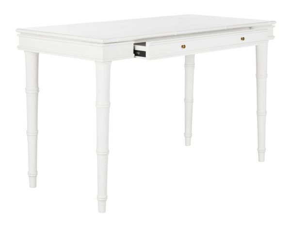 Safavieh Noely Modern Coastal Single Drawer Writing Desk With Bamboo-Inspired Frame For Stylish Workspaces White/Gold Handle DSK3500A
