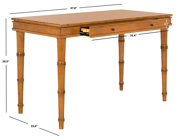 Safavieh Noely Modern Coastal Single Drawer Writing Desk With Bamboo-Inspired Frame For Stylish Workspaces Brown/Brown Handle DSK3500B