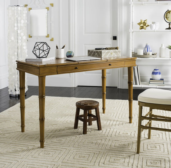 Safavieh Noely Modern Coastal Single Drawer Writing Desk With Bamboo-Inspired Frame For Stylish Workspaces Brown/Brown Handle DSK3500B