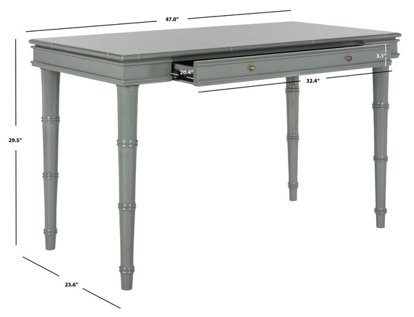 Safavieh Noely Modern Coastal Single Drawer Writing Desk With Bamboo-Inspired Frame For Stylish Workspaces Grey/Silver Handle DSK3500C