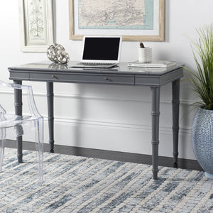 Safavieh Noely Modern Coastal Single Drawer Writing Desk With Bamboo-Inspired Frame For Stylish Workspaces Grey/Silver Handle DSK3500C