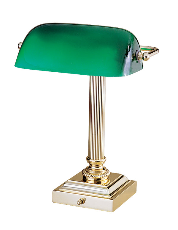 House Of Troy Shelburne Collection Elegant Brass & Green Glass Table Lamp - Hand Blown Artistry & Unique Design Polished Brass Metal Dsk428-g61