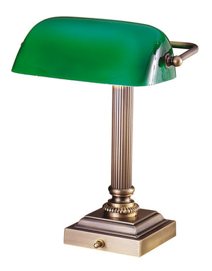 House Of Troy Shelburne Collection Elegant Brass & Green Glass Table Lamp - Hand Blown Artistry & Unique Design Antique Brass Metal Dsk428-g71