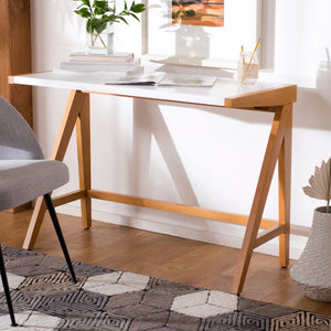 Safavieh Ripley Desk - Industrial Farmhouse Charm With A-Frame Design For Stylish Home Office Workspaces Oak/White DSK5001A