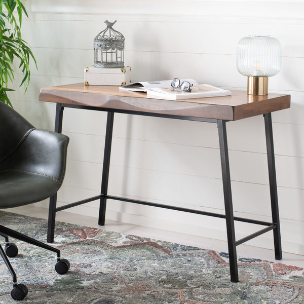 Safavieh Bernhart Desk - Mid-Century Modern Workspace With Walnut Surface & Angled Black Legs For Style & Function DSK5004A