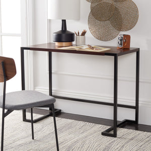 Safavieh Calloway Desk - Stylish Compact Workspace In Warm Walnut & Black Frame With Greek-Key Accents! DSK5005A