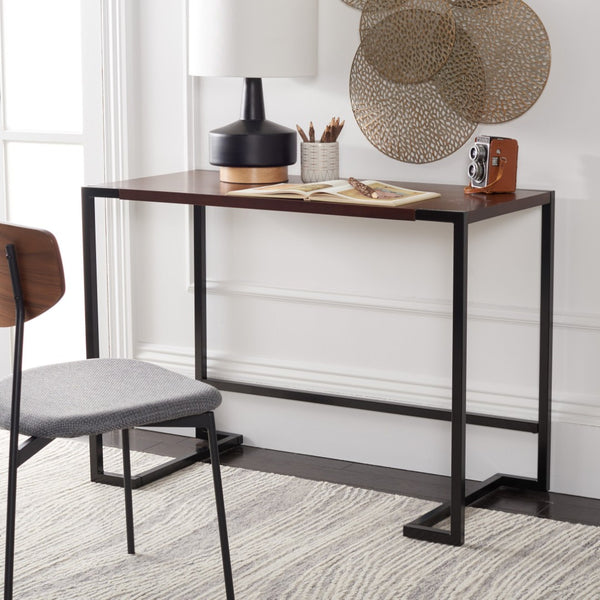Safavieh Calloway Desk - Stylish Compact Workspace In Warm Walnut & Black Frame With Greek-Key Accents! DSK5005A