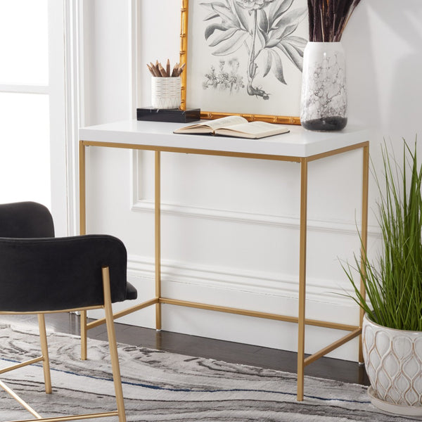 Safavieh Cass Desk - Modern Minimalist White & Gold Accent Table For Stylish Home Offices And Workspaces DSK5015A