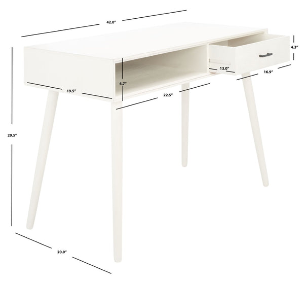 Safavieh Remy Mid-Century Modern Writing Desk With Storage Drawer & Distressed White Finish For Home Office DSK5700A