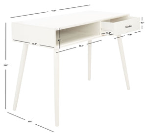 Safavieh Remy Mid-Century Modern Writing Desk With Storage Drawer & Distressed White Finish For Home Office DSK5700A