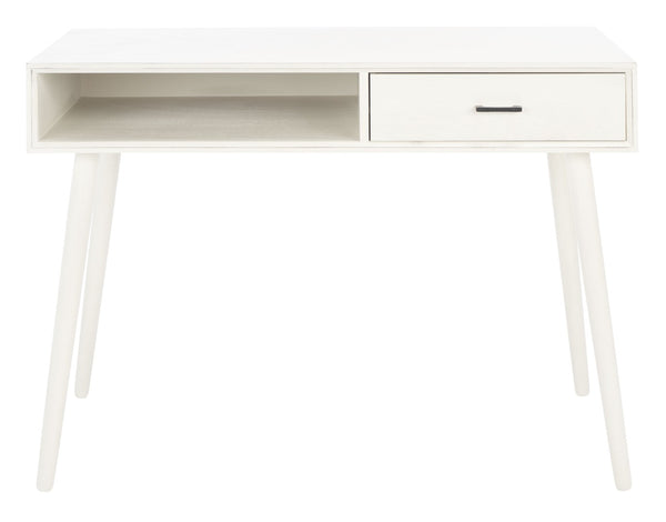 Safavieh Remy Mid-Century Modern Writing Desk With Storage Drawer & Distressed White Finish For Home Office DSK5700A