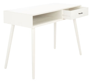 Safavieh Remy Mid-Century Modern Writing Desk With Storage Drawer & Distressed White Finish For Home Office DSK5700A
