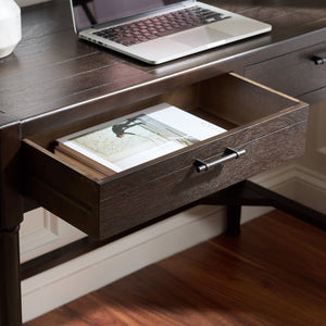 Filbert Writing Desk With Carved Accents And Two Drawers, Space-Saving Open-Frame Desk For Home Office