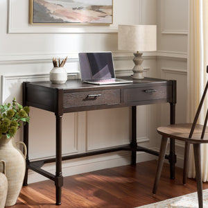 Filbert Writing Desk With Carved Accents And Two Drawers, Space-Saving Open-Frame Desk For Home Office