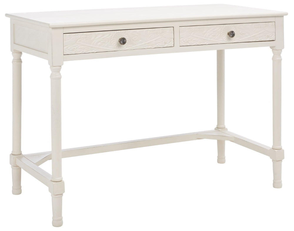 Safavieh Ryleigh 2 Drawer Desk - Timeless Old World Charm Meets Modern Functionality For Your Workspace Distressed White DSK5706A