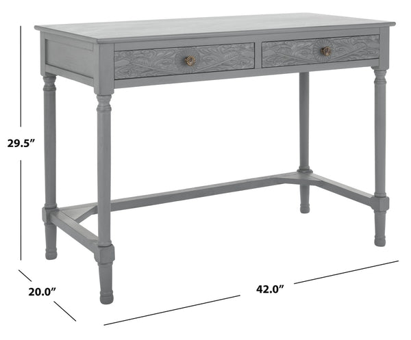 Safavieh Ryleigh 2 Drawer Desk - Timeless Old World Charm Meets Modern Functionality For Your Workspace Distressed Grey DSK5706B