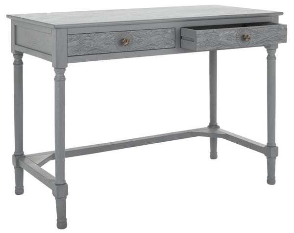 Safavieh Ryleigh 2 Drawer Desk - Timeless Old World Charm Meets Modern Functionality For Your Workspace Distressed Grey DSK5706B
