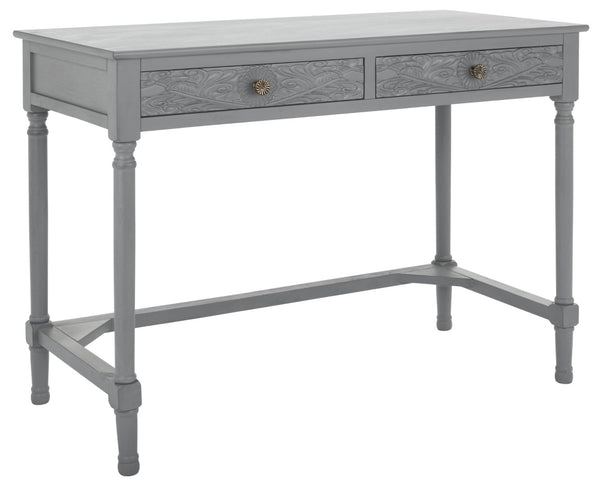 Safavieh Ryleigh 2 Drawer Desk - Timeless Old World Charm Meets Modern Functionality For Your Workspace Distressed Grey DSK5706B