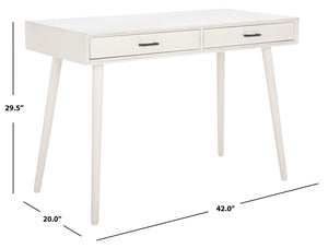 Safavieh O'Dwyer 2 Drawer Desk - Retro-Inspired Workspace With Stiletto Legs & Ample Storage For Home Office Distressed White DSK5708A