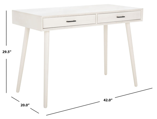 Safavieh O'Dwyer 2 Drawer Desk - Retro-Inspired Workspace With Stiletto Legs & Ample Storage For Home Office Distressed White DSK5708A
