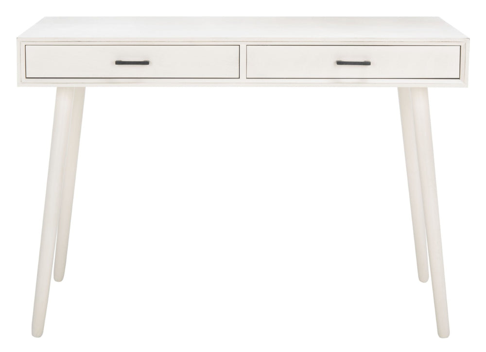 Safavieh O'Dwyer 2 Drawer Desk - Retro-Inspired Workspace With Stiletto Legs & Ample Storage For Home Office Distressed White DSK5708A