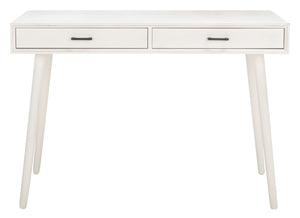 Safavieh O'Dwyer 2 Drawer Desk - Retro-Inspired Workspace With Stiletto Legs & Ample Storage For Home Office Distressed White DSK5708A