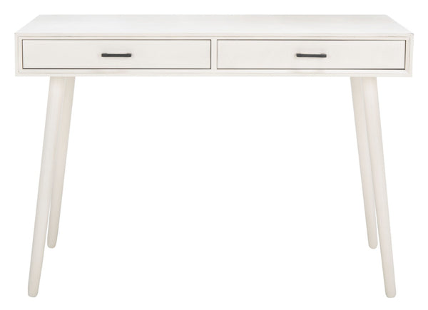 Safavieh O'Dwyer 2 Drawer Desk - Retro-Inspired Workspace With Stiletto Legs & Ample Storage For Home Office Distressed White DSK5708A