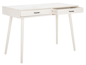 Safavieh O'Dwyer 2 Drawer Desk - Retro-Inspired Workspace With Stiletto Legs & Ample Storage For Home Office Distressed White DSK5708A