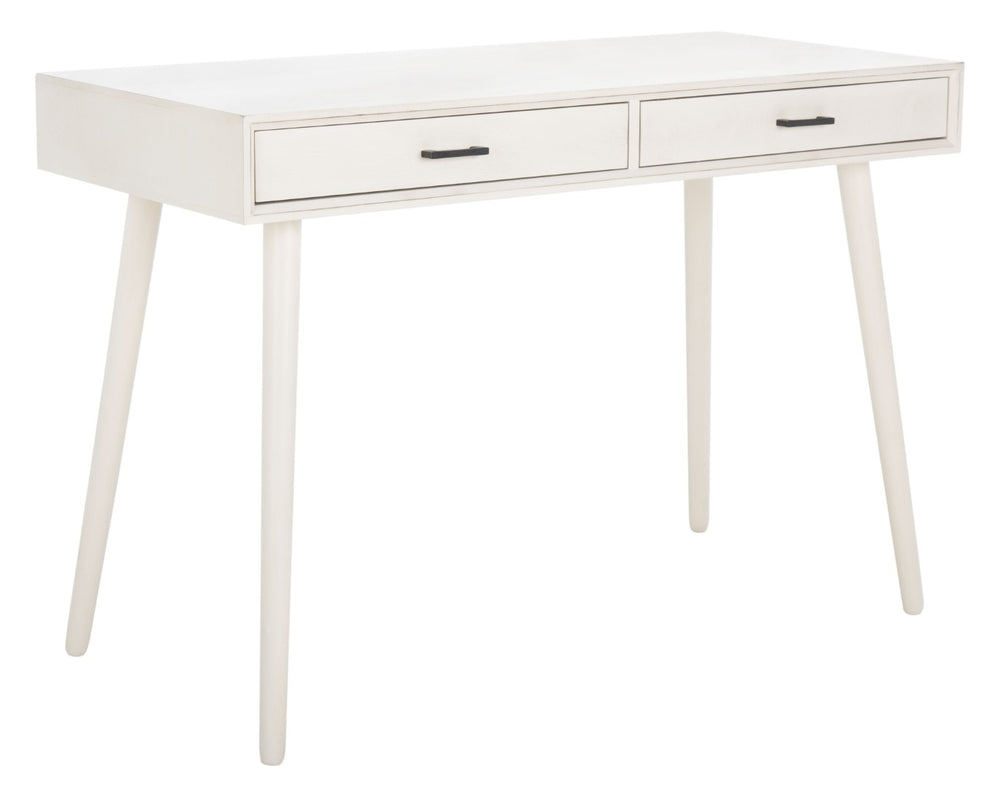 Safavieh O'Dwyer 2 Drawer Desk - Retro-Inspired Workspace With Stiletto Legs & Ample Storage For Home Office Distressed White DSK5708A