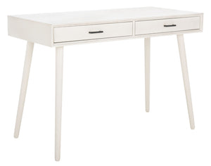 Safavieh O'Dwyer 2 Drawer Desk - Retro-Inspired Workspace With Stiletto Legs & Ample Storage For Home Office Distressed White DSK5708A