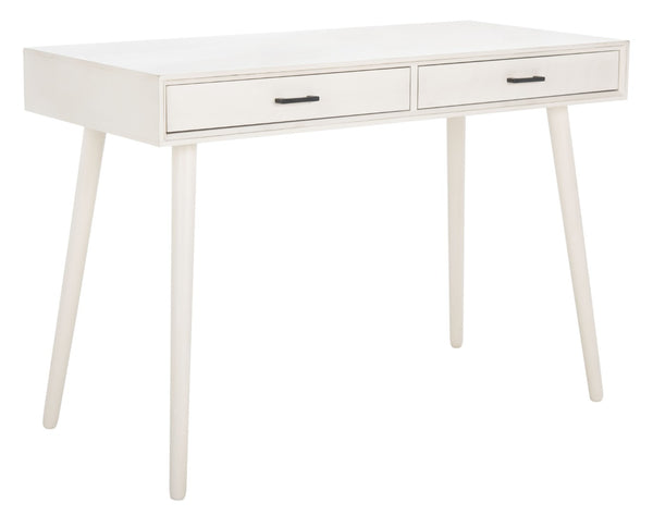 Safavieh O'Dwyer 2 Drawer Desk - Retro-Inspired Workspace With Stiletto Legs & Ample Storage For Home Office Distressed White DSK5708A