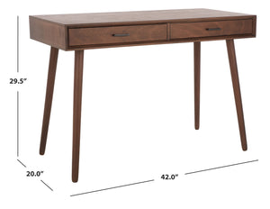 Safavieh O'Dwyer 2 Drawer Desk - Retro-Inspired Workspace With Stiletto Legs & Ample Storage For Home Office Brown DSK5708C