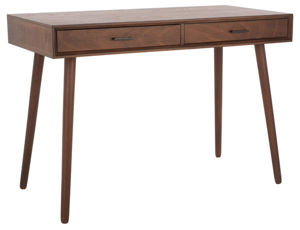 Safavieh O'Dwyer 2 Drawer Desk - Retro-Inspired Workspace With Stiletto Legs & Ample Storage For Home Office Brown DSK5708C