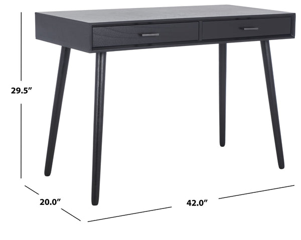 Safavieh O'Dwyer 2 Drawer Desk - Retro-Inspired Workspace With Stiletto Legs & Ample Storage For Home Office Black DSK5708D