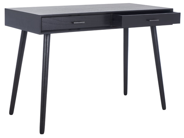 Safavieh O'Dwyer 2 Drawer Desk - Retro-Inspired Workspace With Stiletto Legs & Ample Storage For Home Office Black DSK5708D