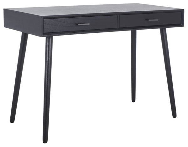 Safavieh O'Dwyer 2 Drawer Desk - Retro-Inspired Workspace With Stiletto Legs & Ample Storage For Home Office Black DSK5708D