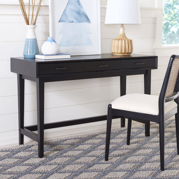 Safavieh Hawthorn 3 Drawer Desk - Mid-Century Modern Workspace With Stylish Storage For Productivity Boost Black DSK5709D