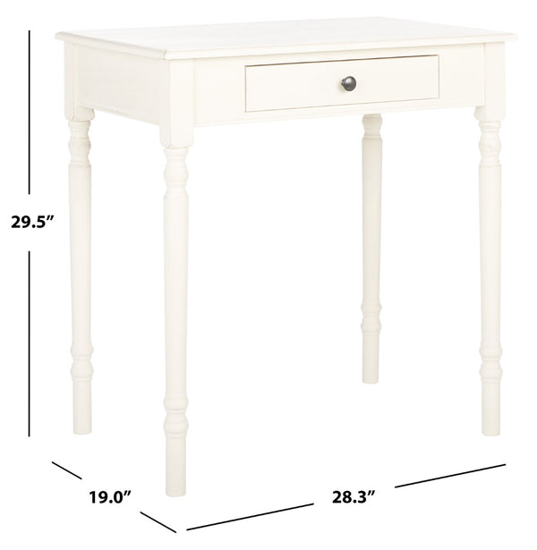 Safavieh Arina Classic One-Drawer Desk With Elegant Turned Legs, Ideal For Small Spaces And Stylish Workspaces Distressed White DSK5710A